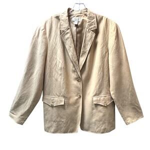 Talbots Silk Linen Blend Lined Lightweight Blazer Jacket Women 20 Tan Gold Beige